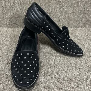 The Kooples Size 37 Star Studded Loafers Black Suede Leather Rock Chic Moto
